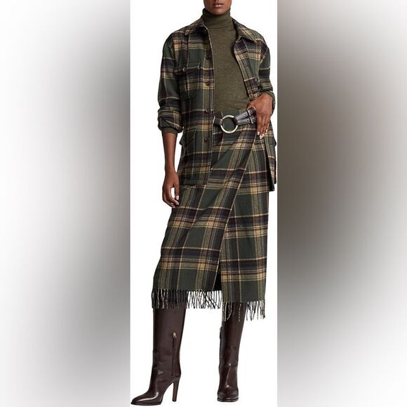 Ralph Lauren Collection Fall 2023 Andrya Olive Plaid Shirt Jacket - Picture 4 of 17